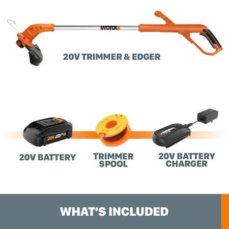 WORX - 20V 10" Cordless Straight Shaft Grass Trimmer & Edger (1 x 2.0 Ah Battery and 1 x Charger) - Black