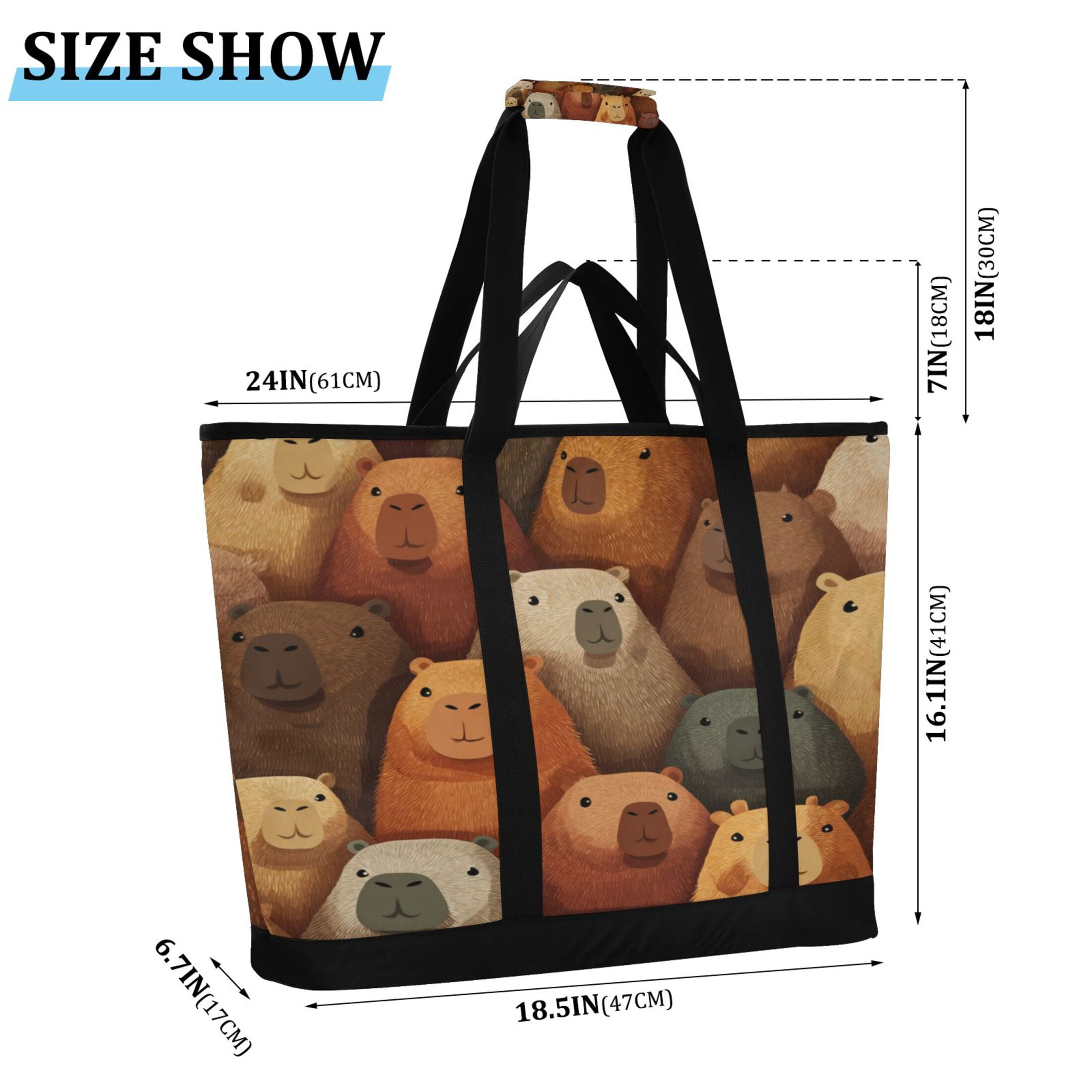 Large Hand-held Ice Pack Picnic Bag Insulation and Refrigeration Suitable for Shopping Picnics and Camping Capibara Seamless