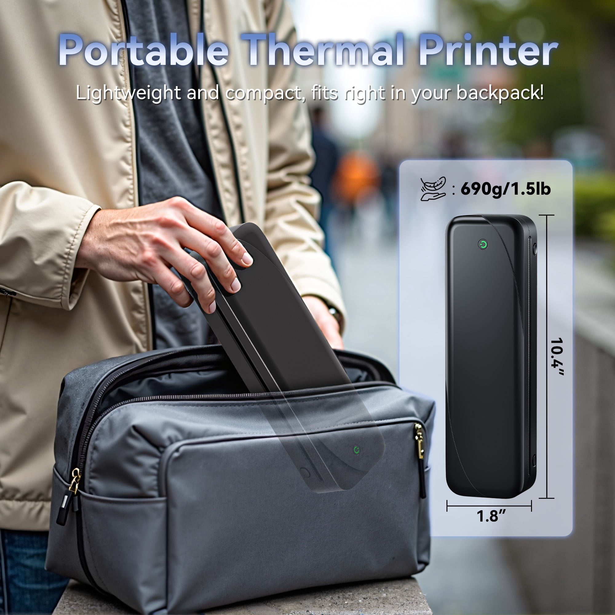 Phomemo M833 Wireless Thermal Printer, 304DPI Portable Printer, Compatible with Smartphones, Pads And Computers, Support 8.5'' X 11'' US Letter & A4, Inkless Mobile Printer for Travel, Office, School