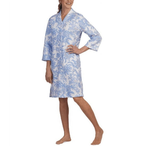 Miss Elaine Women's Quilted Floral Snap-Front Robe - Blue Floral