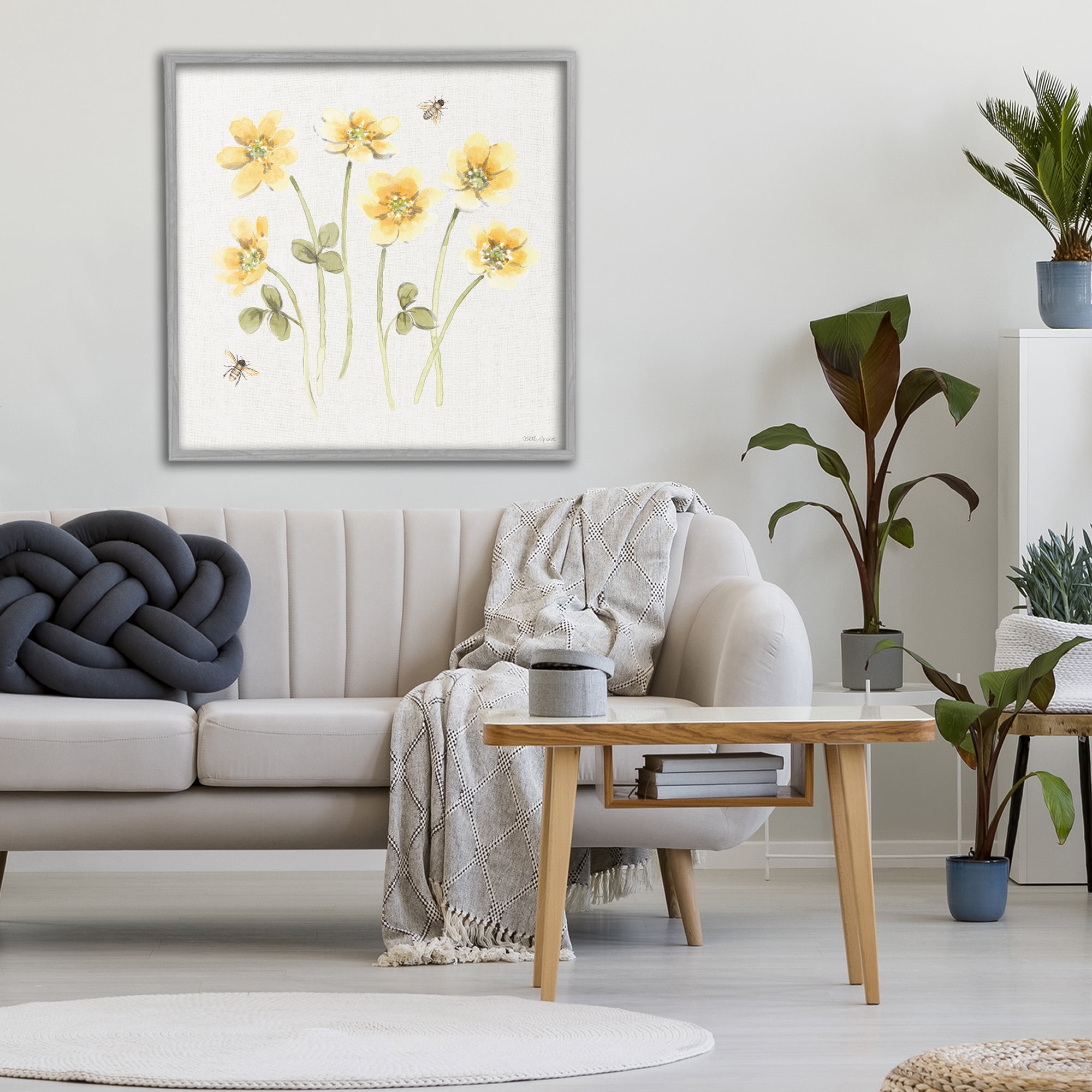 Stupell Industries Sweet Honey Wildflowers Gray Framed Giclee Art, design by Beth Grove