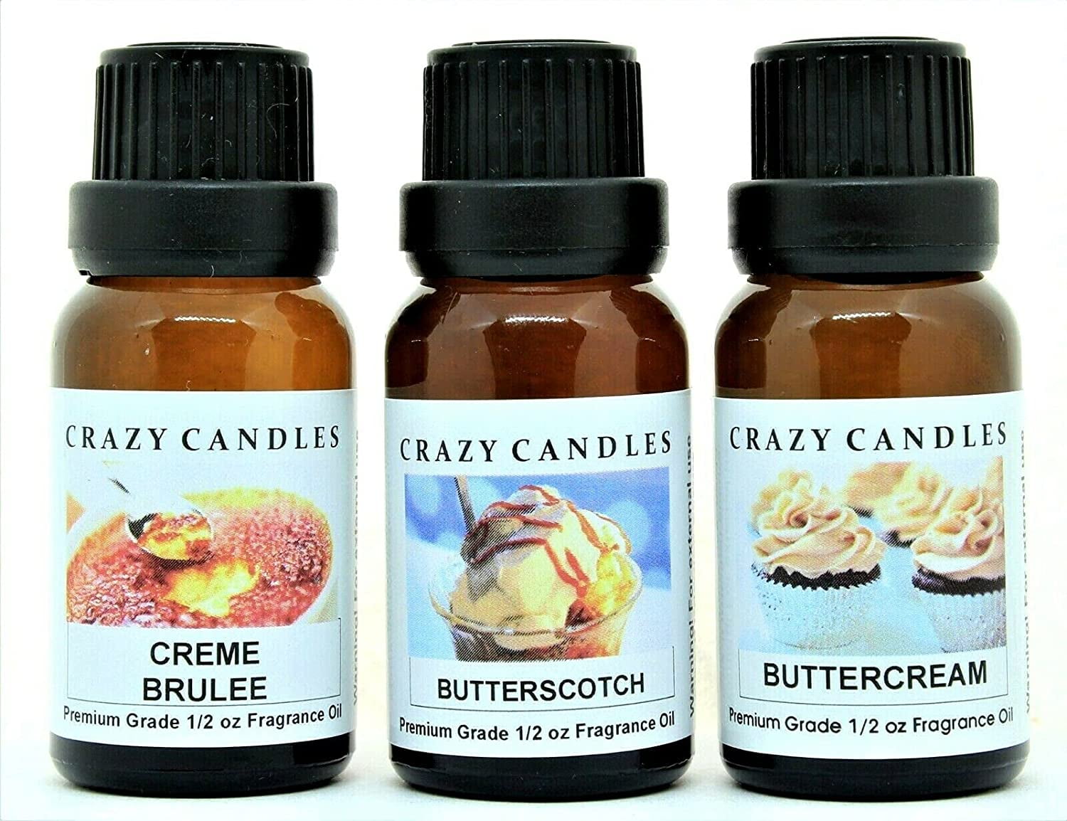 3 Bottles Set, 1 Creme Brulee, 1 Butterscotch, 1 Buttercream 1/2 Fl Oz Each (15ml) Premium Grade Scented Fragrance Oils by Crazy Candles