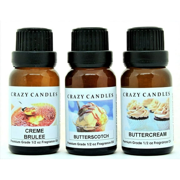 3 Bottles Set, 1 Creme Brulee, 1 Butterscotch, 1 Buttercream 1/2 Fl Oz Each (15ml) Premium Grade Scented Fragrance Oils by Crazy Candles