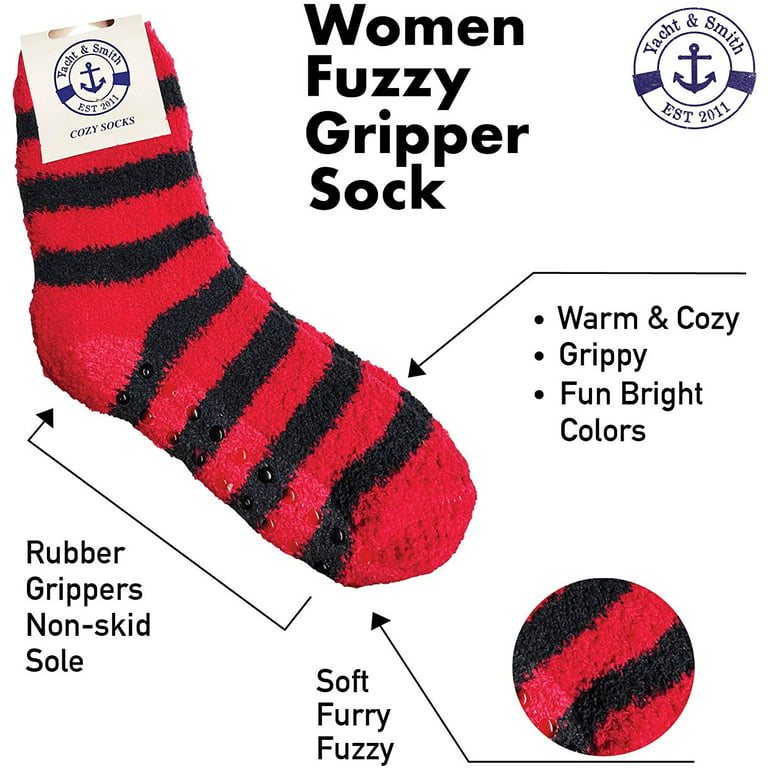 Yacht & Smith Womens Fuzzy Gripper Non Skid Socks, Grippy Sock, Soft, Furry Ladies  Grip Socks Bulk 