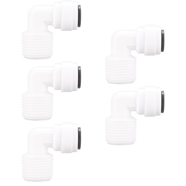 Conectores rápidos para tubo de agua POM 1/2" macho - 3/8" OD codo blanco 5pcs
