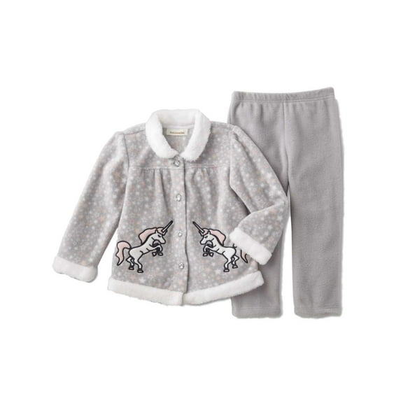 Infant Girls Unicorn Baby Outfit Gray Fleece Jacket Shirt & Pants Set NB