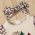 thumbnail image 5 of Baby Girl Christmas Outfits Leopard Ruffle Romper Long Sleeve Rib Jumpsuit Bodysuit Headband Set Christmas Clothes, 5 of 8