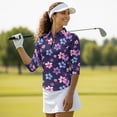thumbnail image 5 of HUIACONG Watercolor Plumeria Floral Print Women's Golf Polo Shirts Quarter Zip Polyester Spandex Fabric with Versatile Ladies Golf Top 3/4 Sleeve for Womens, 5 of 10