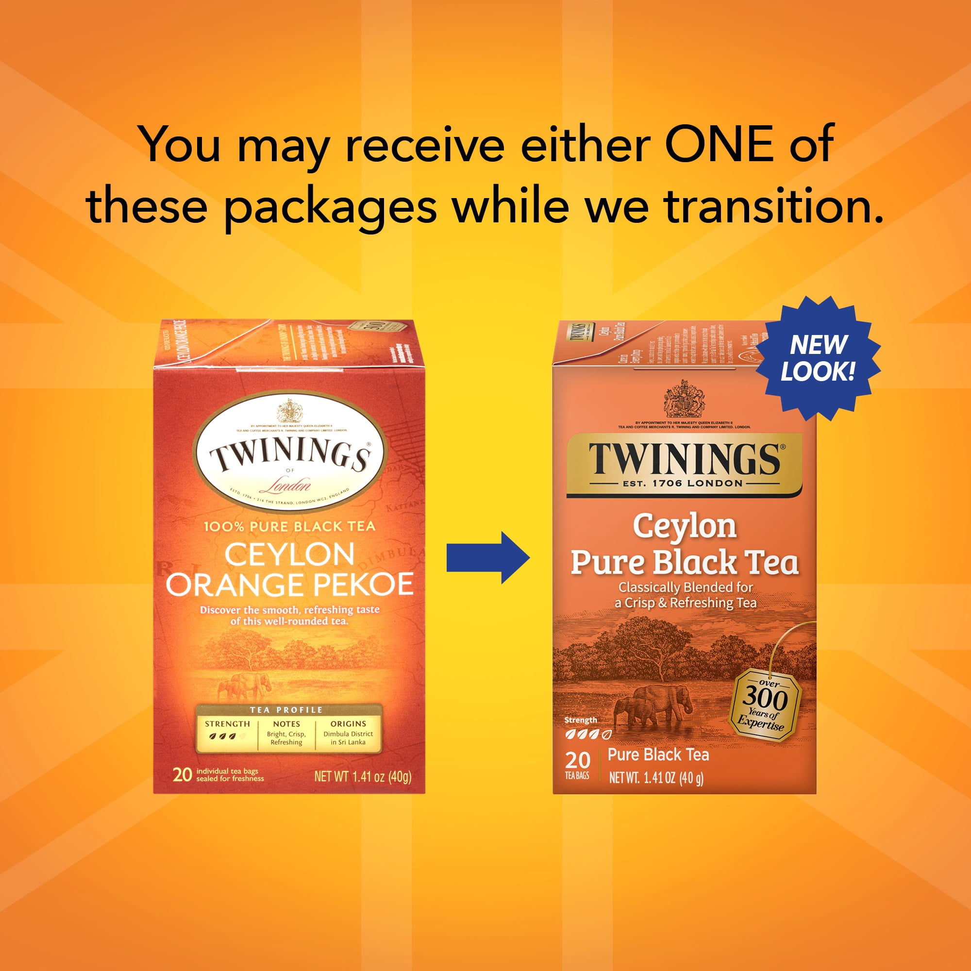 Twinings Ceylon Orange Pekoe Pure Black Tea Bags, (6) 20 Count Boxes (120 Ct.)