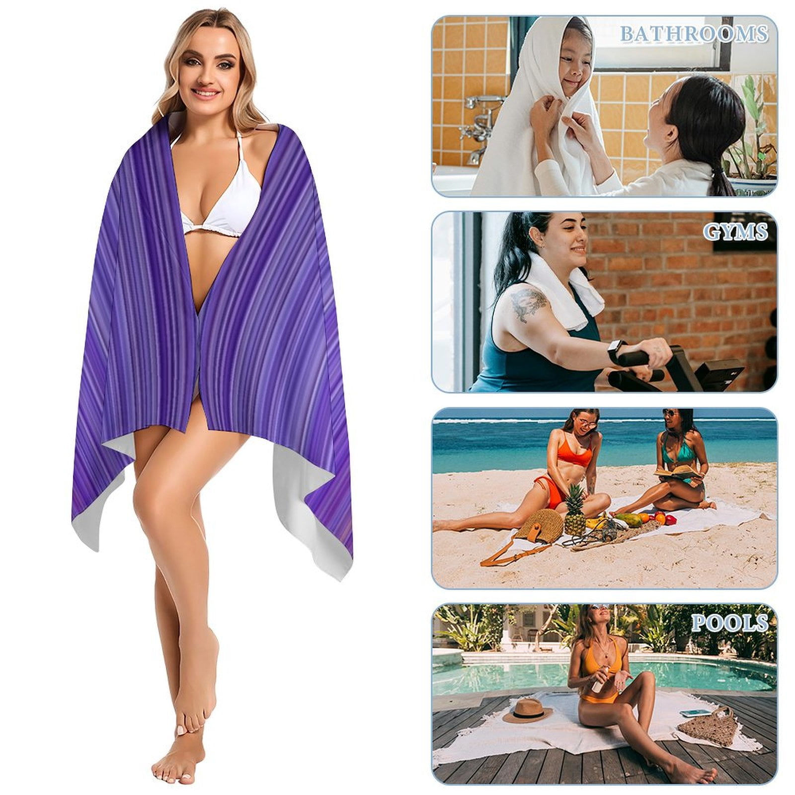 3D Abstract Lines Oversized -Washed Lightweight Quick Dry Beach Towels - 32"x63"