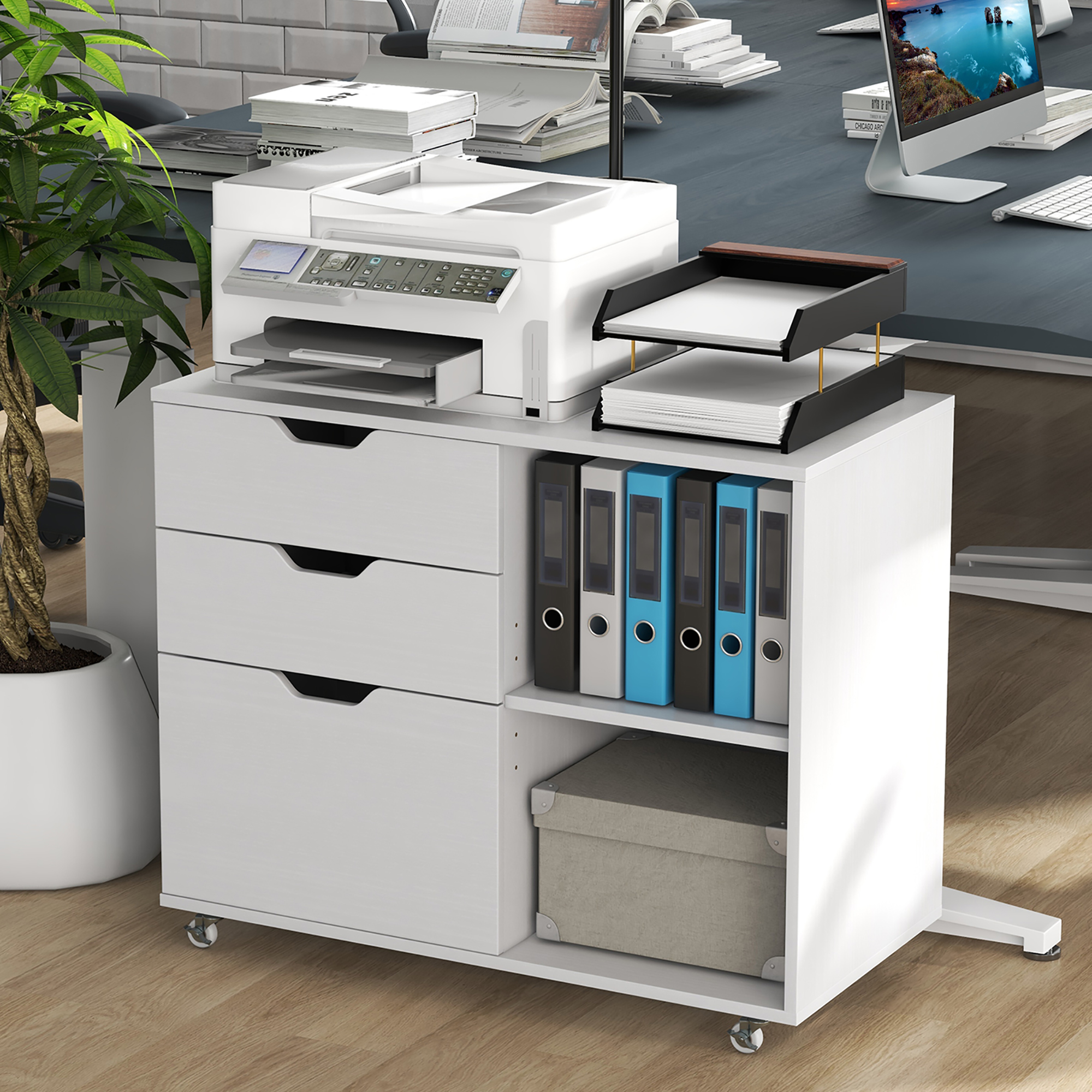 Gymax 3-Drawer Mobile File Cabinet w/ Open Adjustable Storage Shelf for Home Office White