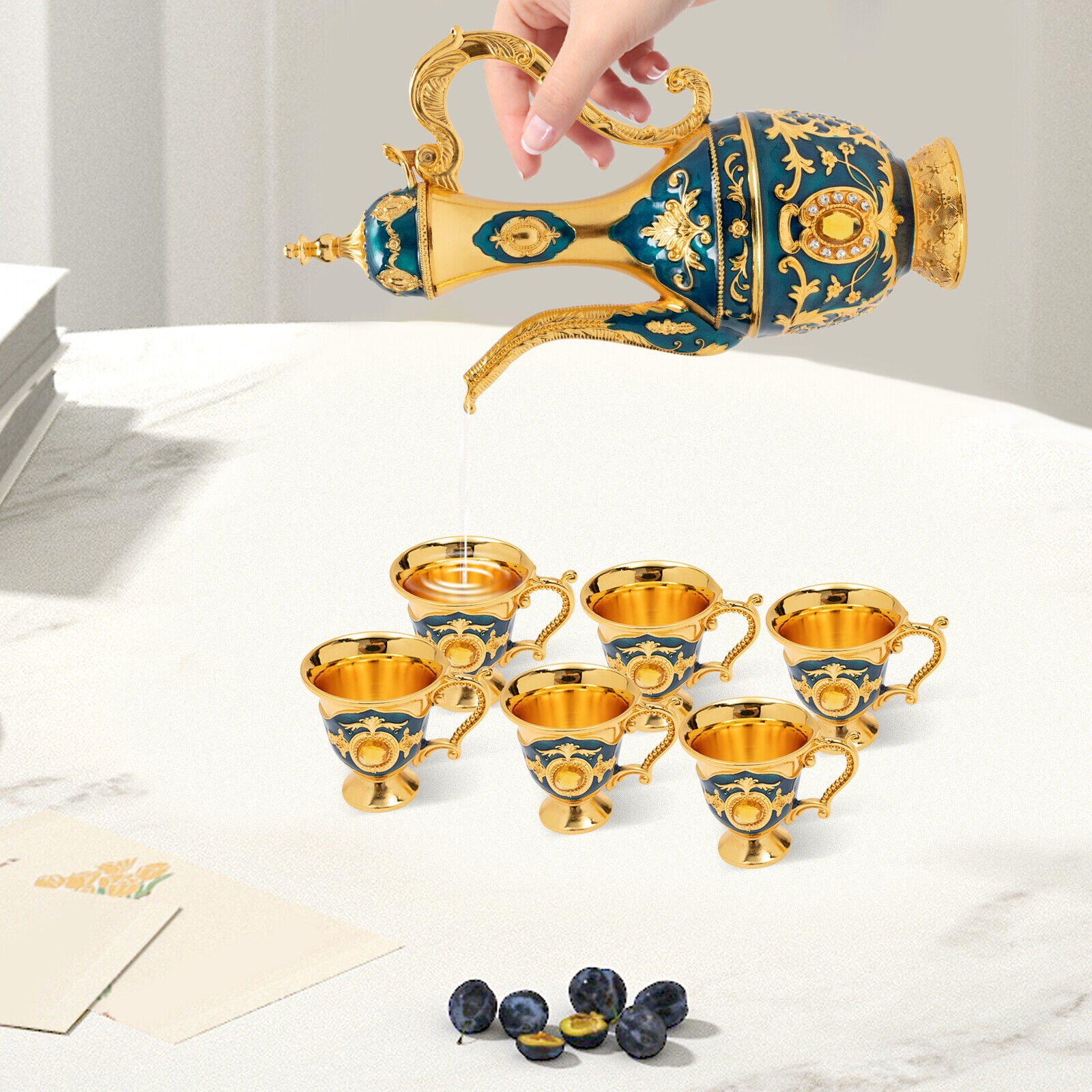 Turkish Teapot Set, Classical Tea Coffee Cup Set with Tray and 6