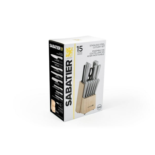 Blocco Coltelli Sabatier 15 Pezzi In Legno Di Acacia – Set Professionale Acciaio INOX Con Affilatoio E Forbici - 4