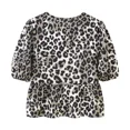 thumbnail image 2 of Camisa de leopardo para mujer, Top corto de verano, Blusa de manga abullonada con cierre de cordones, ropa nueva, 2 of 5