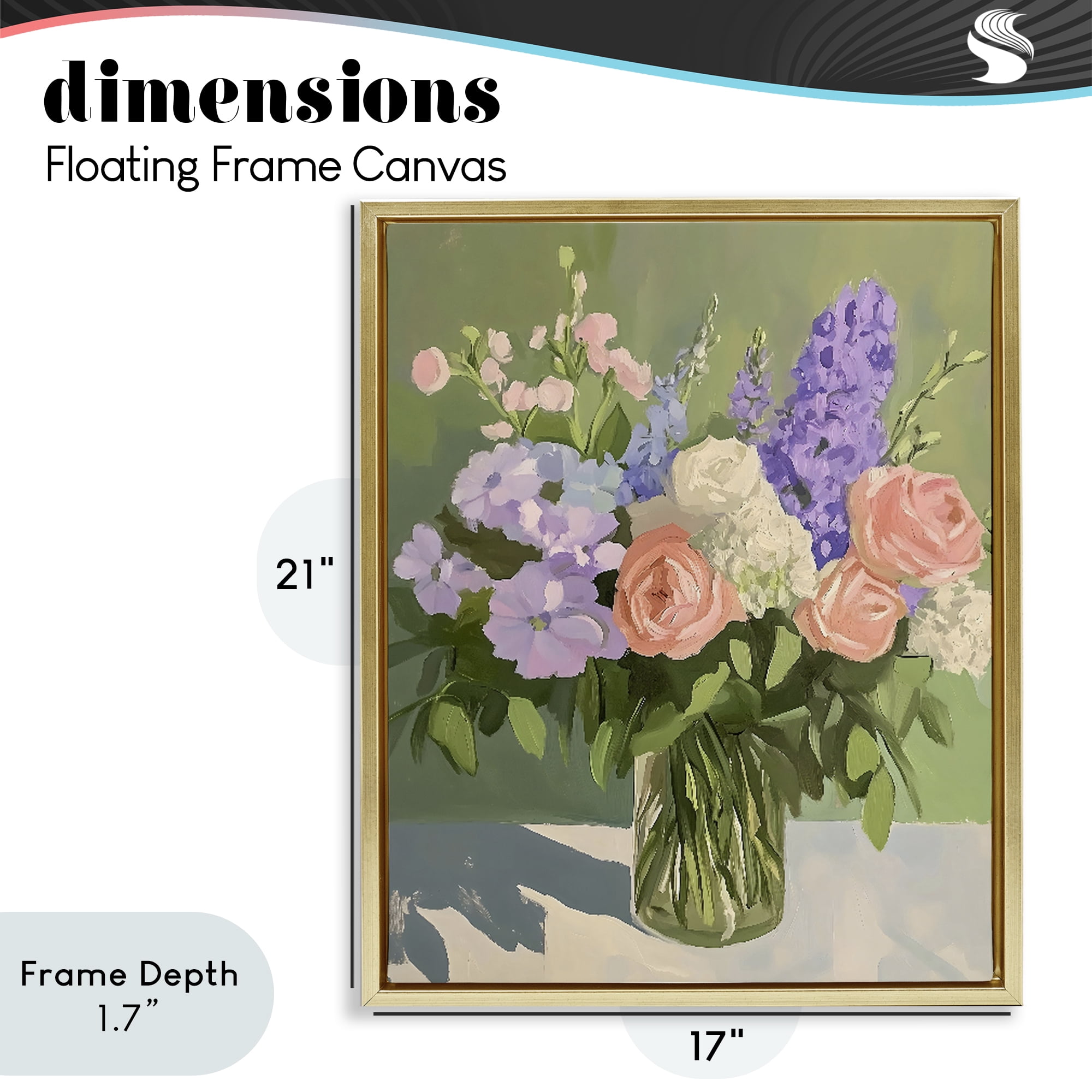 Stupell Industries Mixed Roses & Lilacs Bouquet Gold Framed Floater Canvas Wall Art, design by The Prints Vibe