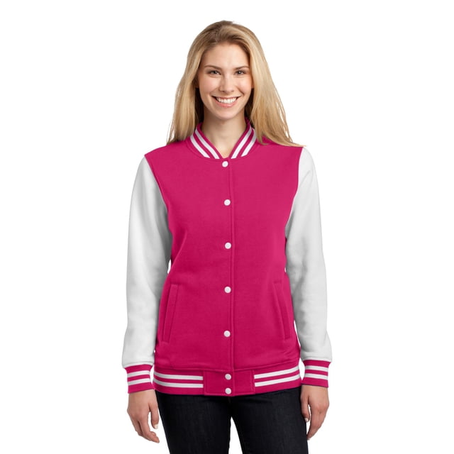 Discontinued Sport-Tek ® Ladies Fleece Letterman Jacket. Lst270 4Xl Pink Raspberry/ White