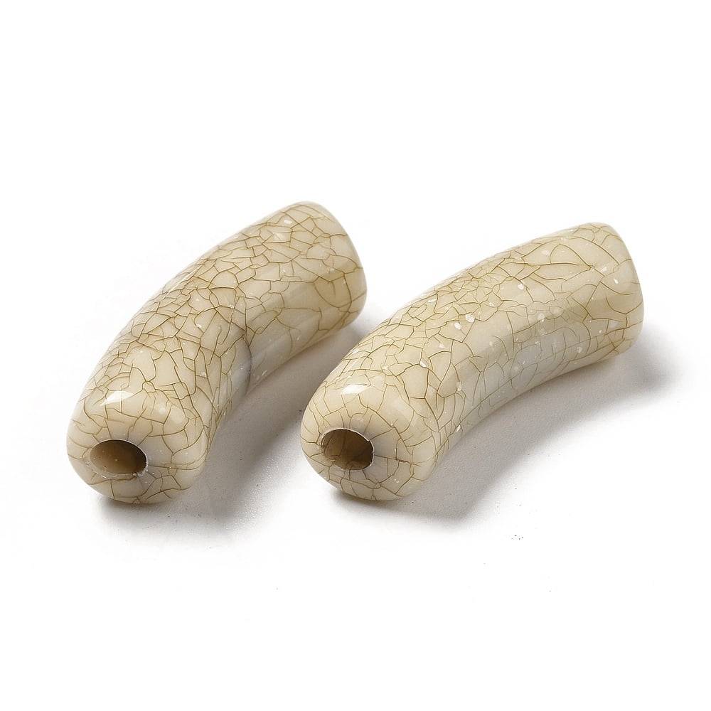 Opaque Acrylic Beads Curved Tube Crackle Beads Wheat 34.5x11mm Hole: 3.5mm 148pcs/500g