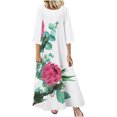 thumbnail image 2 of Pompotops Mode Femmes Été Casual Col Rond Froral Imprimé 3/4 Manches Robe Ample, 2 of 7