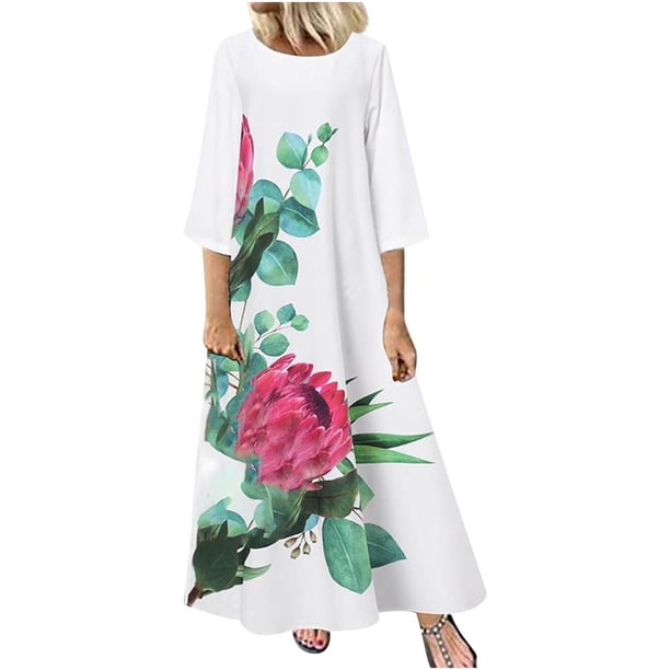 Vestido suelto de manga 3/4 con cuello redondo informal de verano para mujer a la moda Fridja yut256