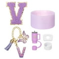 thumbnail image 1 of Juego de accesorios para taza Uxcell para vaso con asa, que incluye cubierta de silicona para popote, bota, tapón a prueba de derrames, encanto de asa, etiqueta de iniciales letra V, 1 of 7