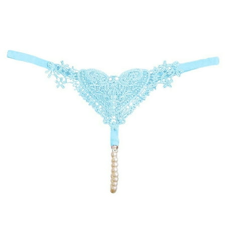 MQLKF Womens Lace Mesh Embroidery Hollow Thin Belt High Elastic Pearl Sexy Seamless Thong Underwear Breathable Basic Stylish Women Underwear