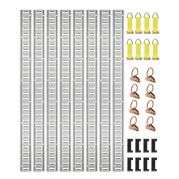 VEVOR E Track Tie-Down Rail Kit, 32PCS 5' E-Tracks Set Includes 8 Steel Rails & 8 O-Rings & 8 Tie-Offs with D-Ring & 8 End Caps, Trailer Securing Accessories for Cargo Motorcycles Bikes,1500 lbs Load