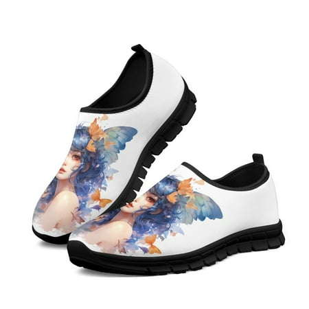 

Women Slip on Shoe Cartoon Butterfly Girl Comfortable Running Casual Sneakers Breath Mesh Shoes Female Flat Shoe