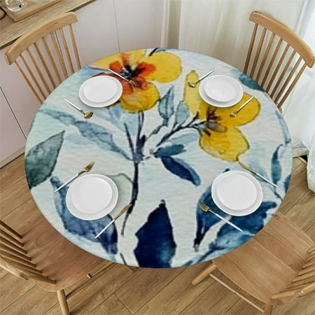 

SHERONV Flowers Round Table Cover Stain Resistant Washable Indoor Outdoor Tablecloth Kitchen Dining Wedding Parties 100% Polyester Fitted Picnic Camping Kitchen Dining Party 46 -50