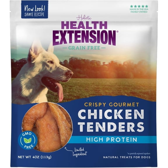 Health Extension Dry Dog Treat Natural Crispy Gourmet Chicken Tender Recipe (4 Oz)| Adult Dog | Non GMO | Antibiotic & Hormone-free | Gluten Free