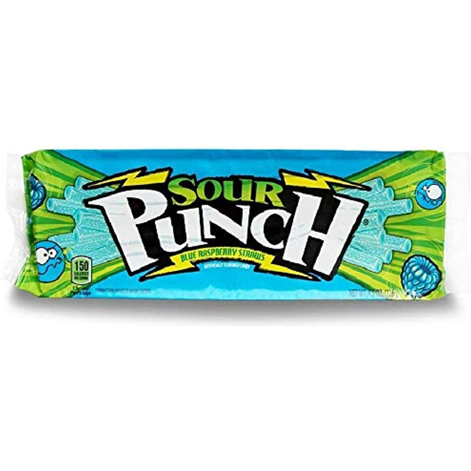 Sour Punch Straws, Blue Raspberry Fruity Flavor, Soft & Chewy Candy, 4