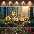 thumbnail image 2 of Red Curtain Christmas Banner Green Lettering Merry Christmas Banner Christmas Tree Decor String Lights Xmas Banner for Christmas Party Family Gathering Indoor Decor, 2 of 9