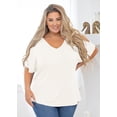 thumbnail image 4 of SHOWMALL Plus Size Shirt for Women Cold Shoulder Top White 4X Blouse Short Sleeve Clothing V Neck Tunic Summer Clothes, 4 of 7