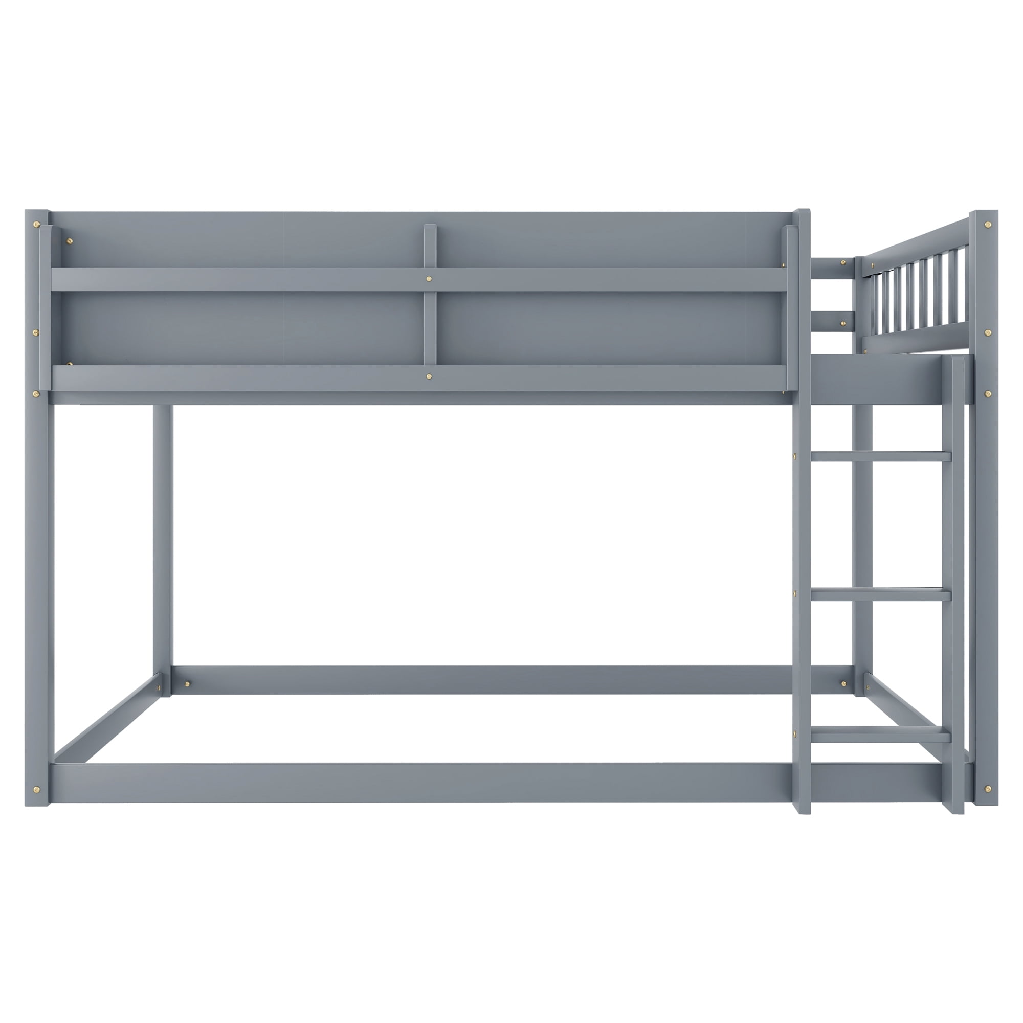HOQBN Bunk Bed Twin Over Twin,Solid Wood Low Floor Bunk Bed with Ladder,Gray