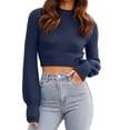 thumbnail image 2 of Long Sleeve Women Crew Neck Cropped Sweaters Ribbed Knit Crop Pullover, 2 of 6
