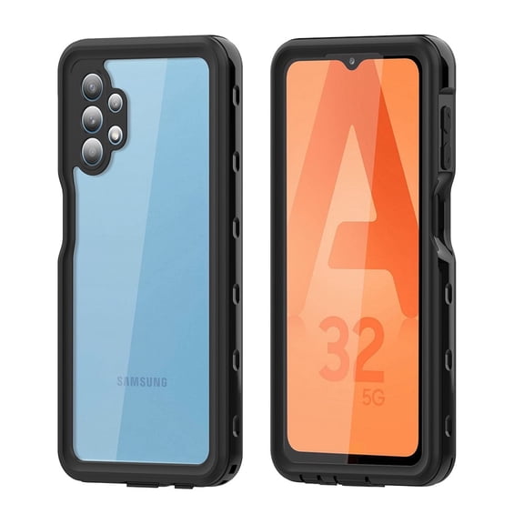 Asuwish Waterproof mobile Phone Case for Samsung Galaxy A32 5G 2021 6.5 in with Built-in Screen Protector 360 Full Body Clear Cell Cover Rugged Protective M32 A 32 32A SM-A326U A326U Women Men Black