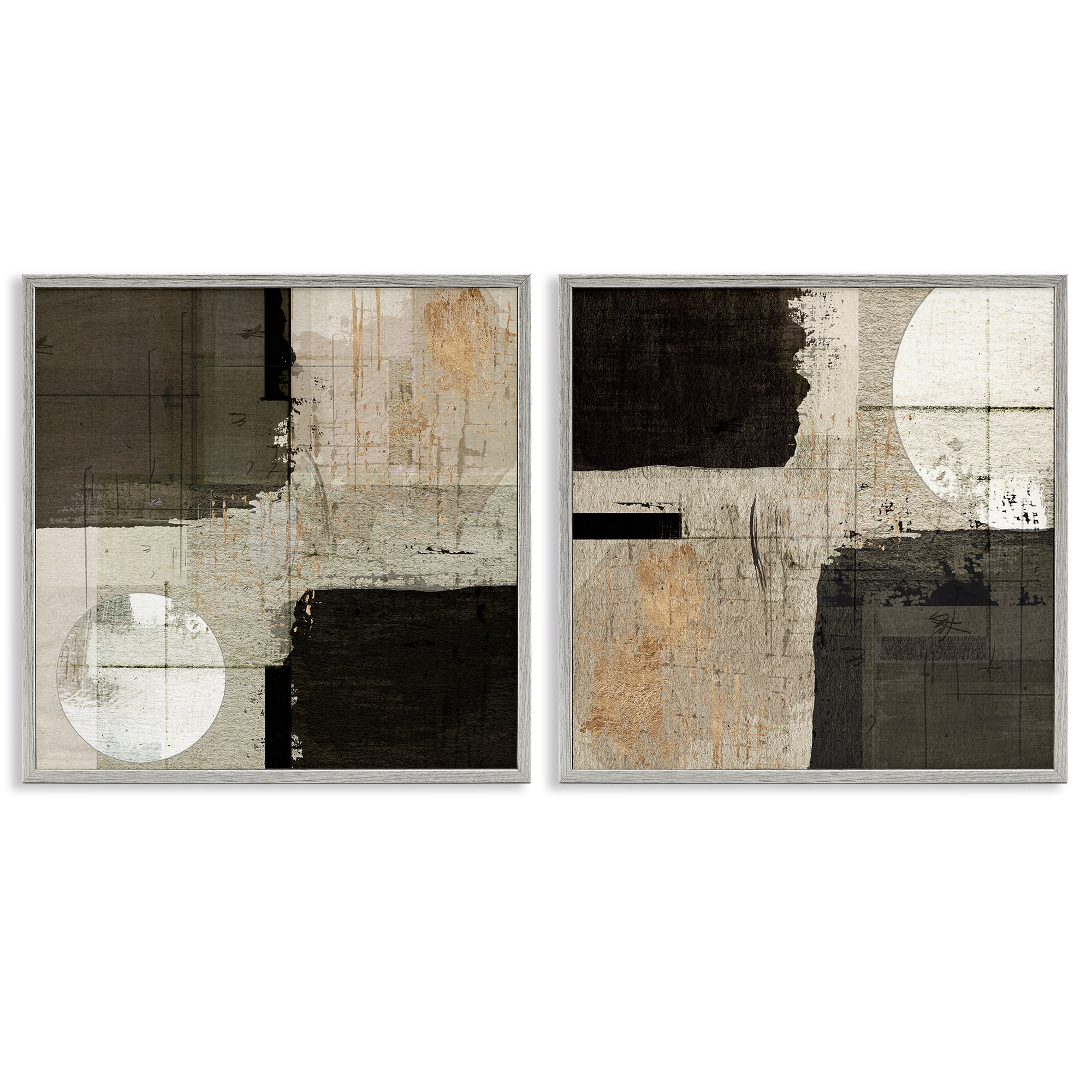 Stupell Industries Abstract Shapes in Neutral Tones Abstract Painting Gray Framed Art Print Wall Art 24 x 24 Set of 2