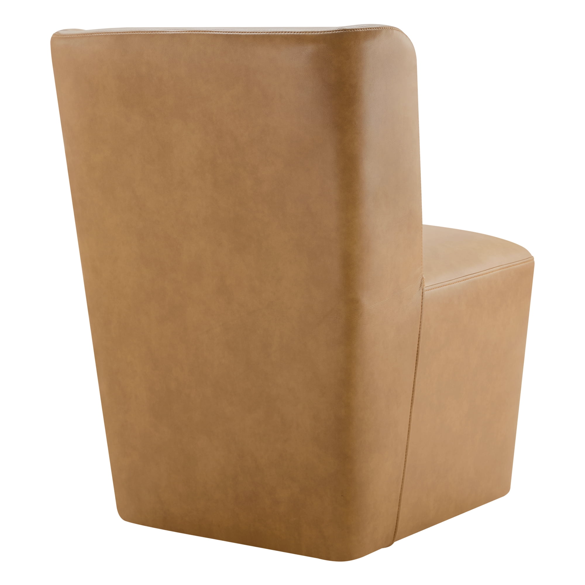 Spruce & Spring Modern Upholstered Dining Chair with Wingback and Hidden Casters, Single, Faux Leather in Cognac