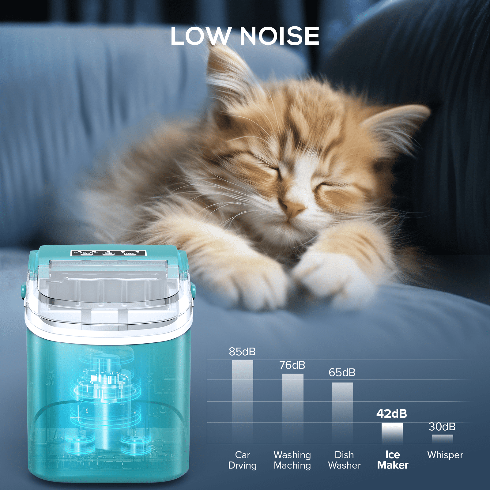Auseo Countertop Ice Maker Machine 26 lbs/24H, 2 Sizes of Bullet Ice, 9 Bullet-Shaped Ice in 6 Min, Auto-Cleaning, Green