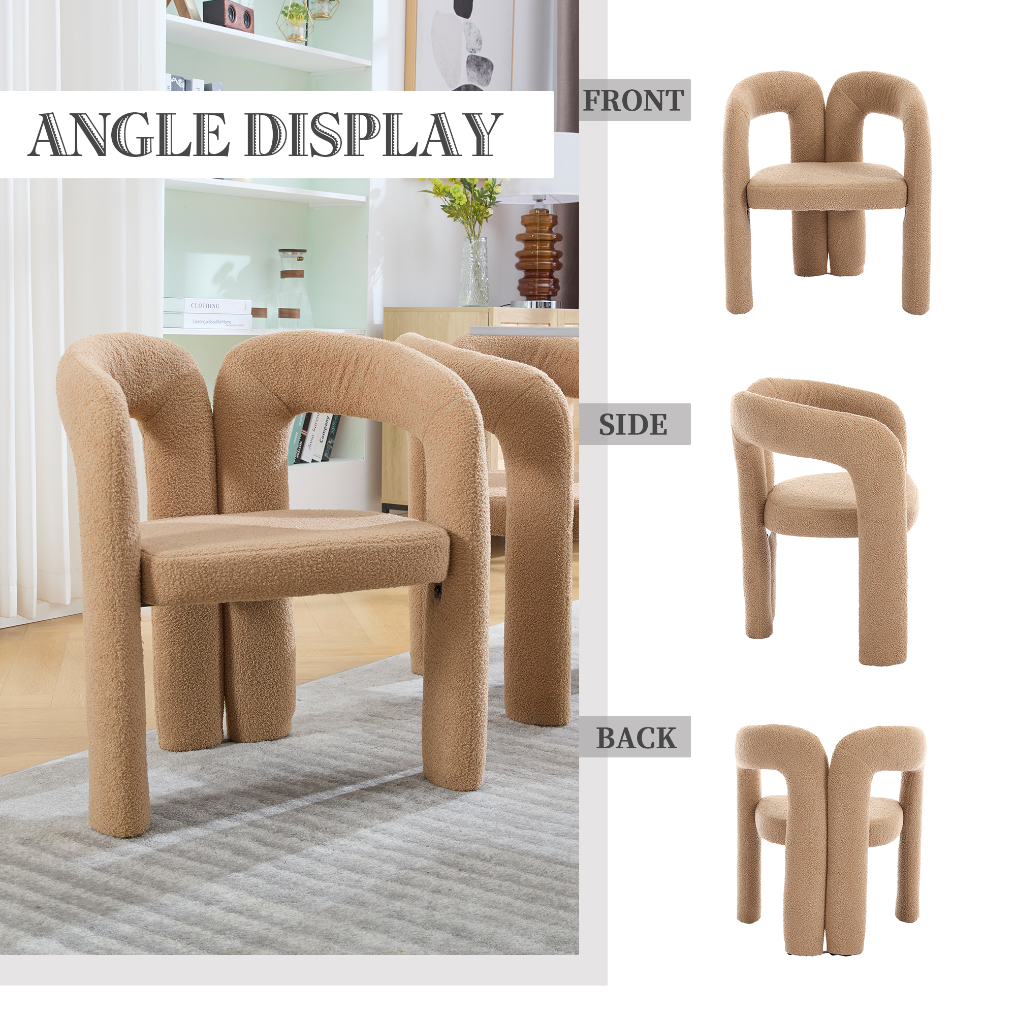 MOONMISS Teddy Fabric Upholstered Wood Frame Contemporary Designed Dining Side Chair（set of 2）-Camel
