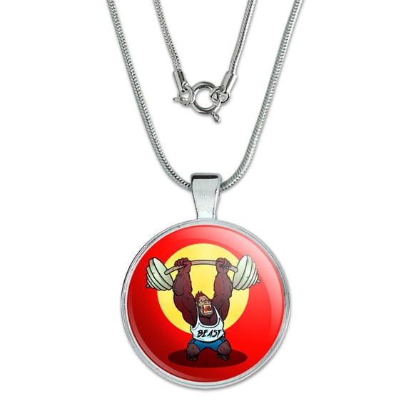 Gym Beast Lifting Weights Weightlifting Strength Training 1" Pendant with Sterling Silver Plated Chain