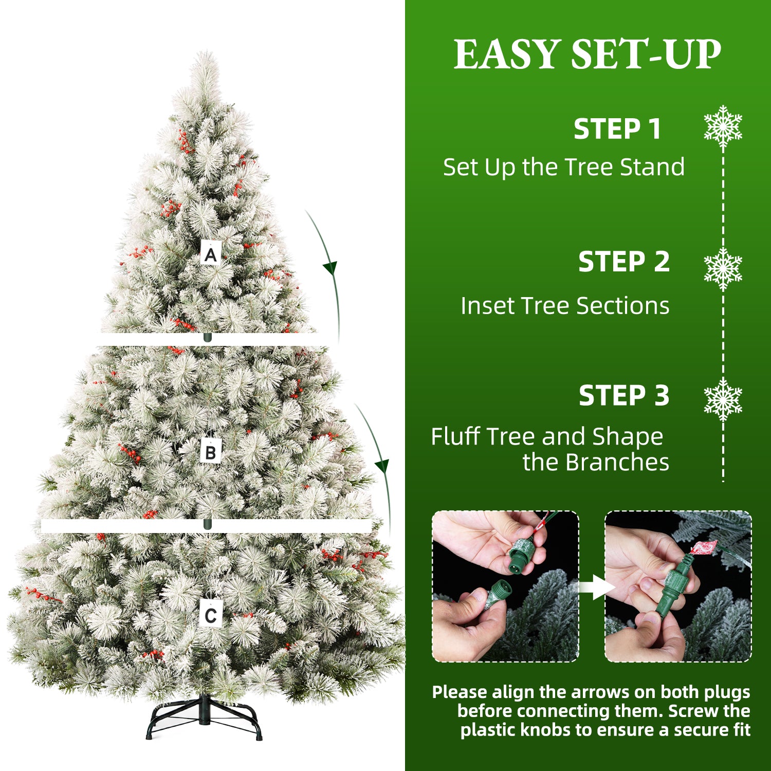 Vivatrees 6ft Prelit Flocked Christmas Tree with Red Berries photo 2
