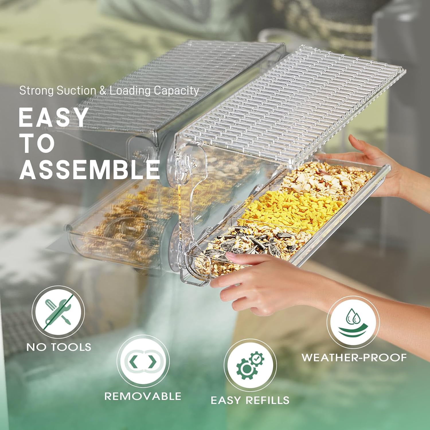 Window Bird Feeder for Outdoors, Clear Wild Bird Feeders Window Mounted with Self-Adhesive Hooks, Outside Hummingbird, burd, Oriole, Finch Bird Watching for Garden, Yard, Elderly Kids Viewing