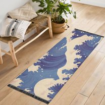 Yayeee Runner Rug for Bedroom 2'x6' Machine Washable Hallway Non Slip Mat, Blue Wave Pattern