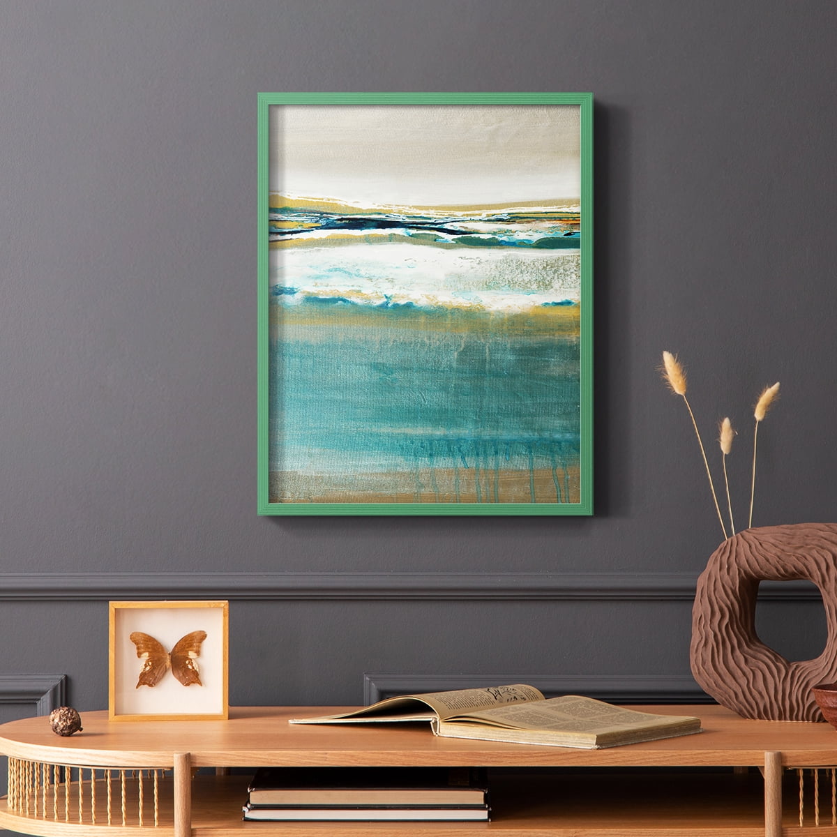 Aqua Quartz V2 Framed Print in Green Solid Wood Framed Print No Nail Hanging