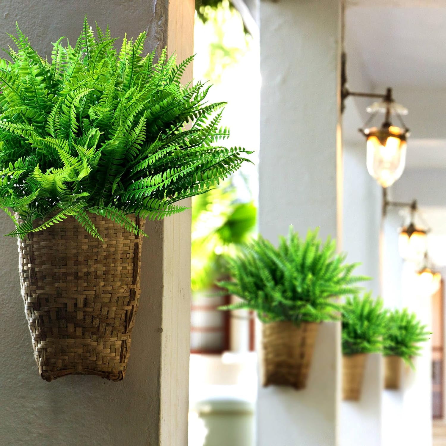 18Pcs Artificial Plants Outdoors UV Resistant Fake Boston Fern Bushes Plastic Faux Plants Shrubs Greenery Plants for Indoor Outside Porch Planter Patio Window Box Garden Decor