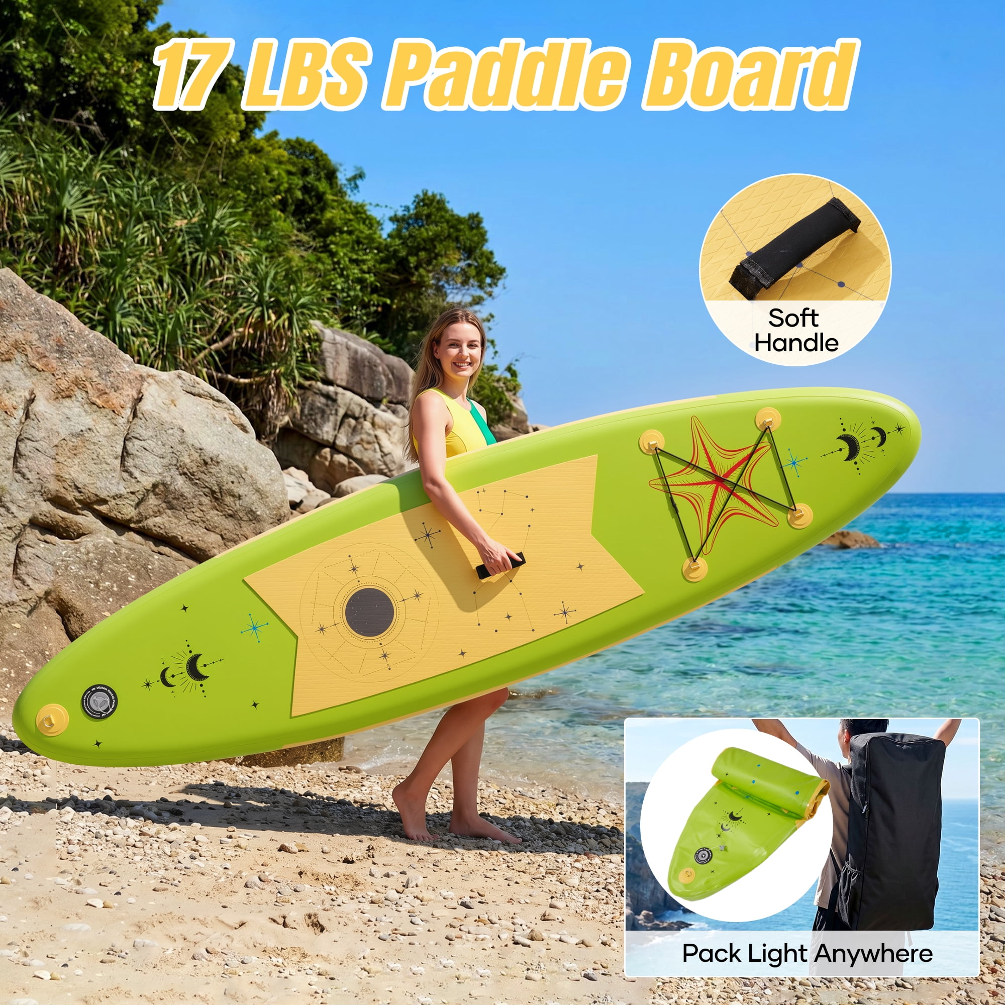 Naipo 10ft Inflatable Paddle Board Full SUP Accessories Beginner Stand Up Paddle Board 17 lbs Lightweight Enhanced Safety Features for Beginner Avocado Green
