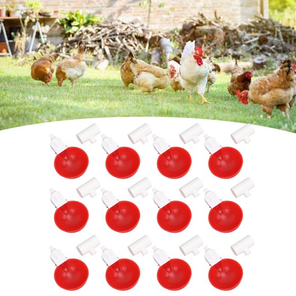 Cup 12 Sets Chicken Watering Cup With Tee Connector Automatic Feeding Drinking Bowl For Chick Duck Goose Turkey Bunny