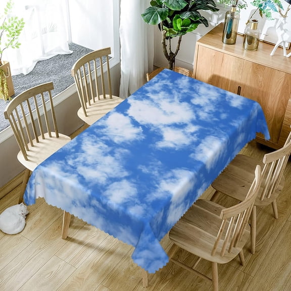 Blue Sky White Cloud Tablecloth 60x84 Inch Natural Cloud Sky Blue White Fabric Rectangle Table Cloth Polyester Oilproof Washable Table Cover for Wedding Banquet Garden Picnic Dining Decor