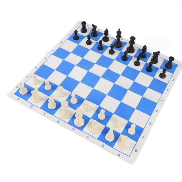 JUEGO DE AJEDREZ CLÁSICO, TERCIOPELO PU 42cm Tablero de Ajedrez Azul y Juego de Ajedrez de Ajedrez de 75 mm de Altura para El EntreteniMient