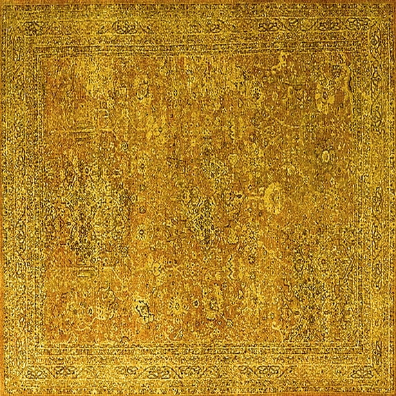 Ahgly Company Indoor Square Oriental Yellow Industrial Area Rugs, 8' Square